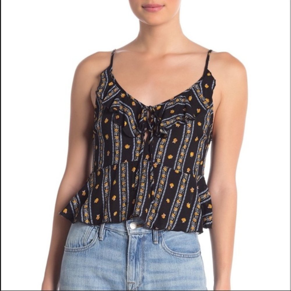 Free People Love To Black Printed Cami Top
